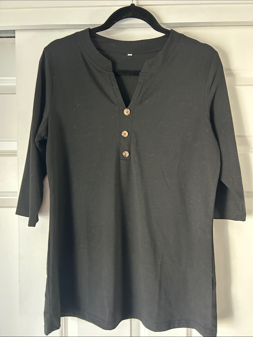 Classic Black Henley 3-Button Women's Top
